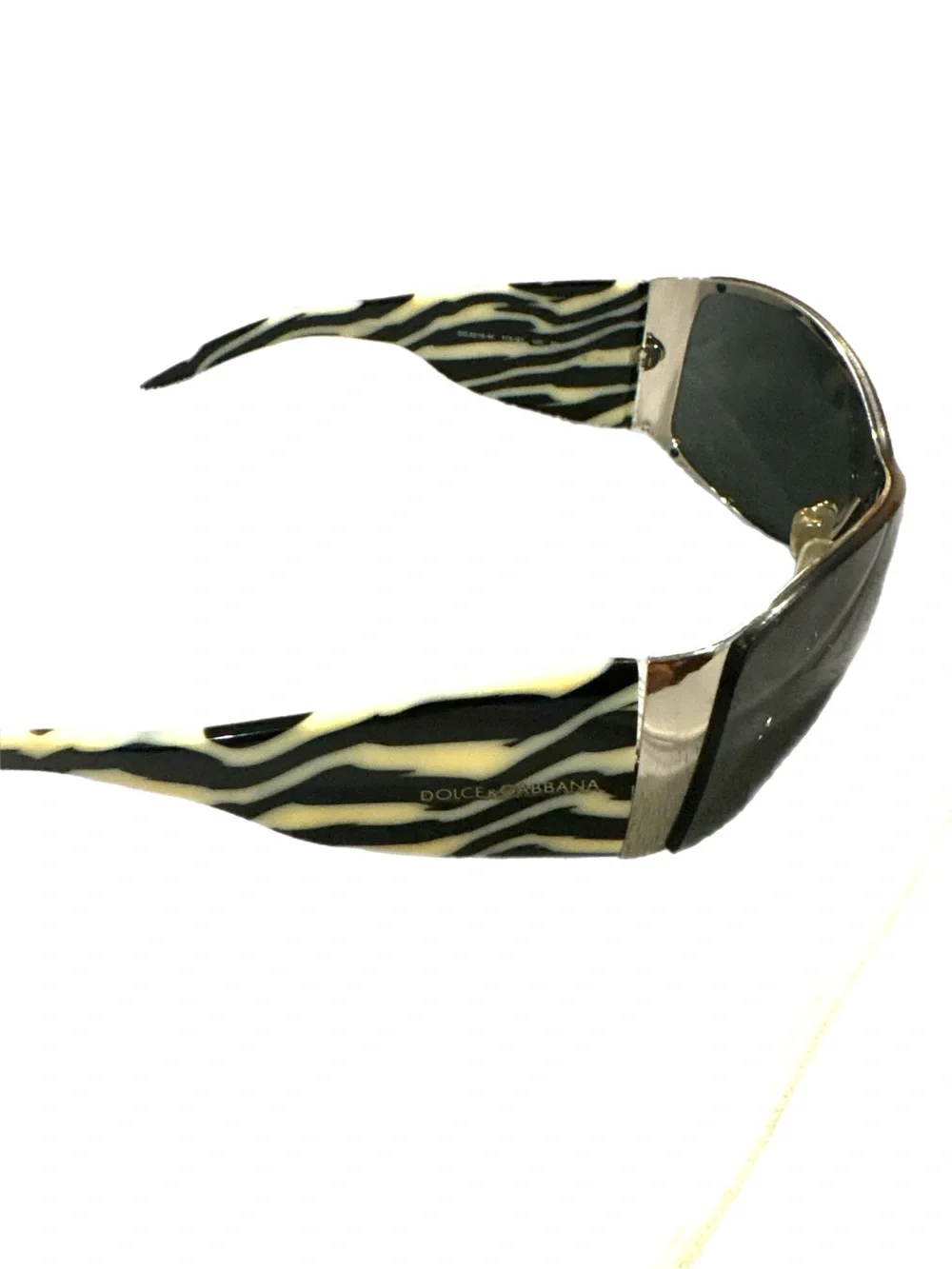 Dolce & Gabbana Black Shield Sunglasses with Zebra-Print Temples